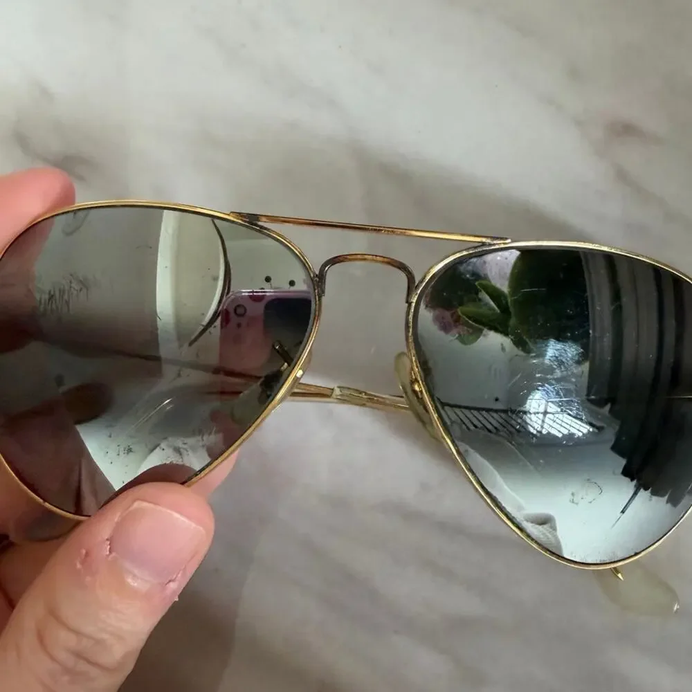 Vintage Ray Ban Gold Tone Metal Grey Polarized Aviator Sunglasses